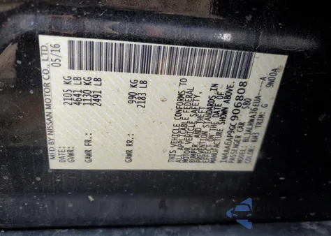 2016 Nissan Maxima 3.5S z USA, uszkodzony, nr VIN 1N4AA6AP9GC906808